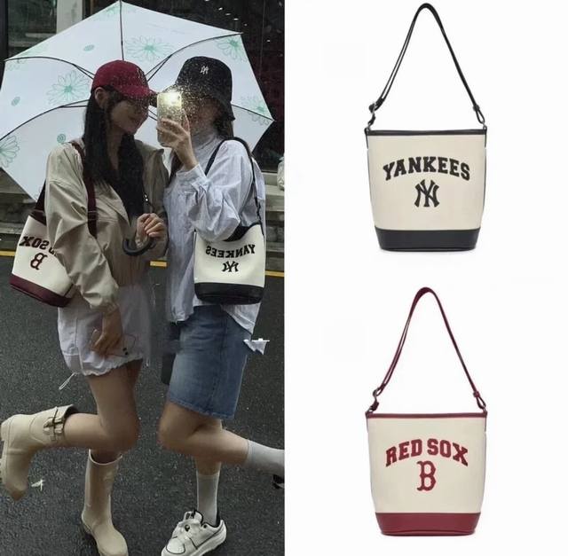 上新 过验版本 三联吊牌可扫码！ DDD Mlb韩国品牌 新品爆款复古学院风水桶包 火爆全网的一个系列 专柜同步在售 包身采用高级帆布材质 Ny字母层层高密度重