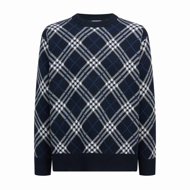 专柜1:1版本 ] DDD 品名: Burberry 巴宝莉格纹提花针织衫 DDD 款号：321 DDD 尺码：S-Xl DDD 颜色：蓝色 DDD 面料：采用