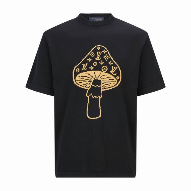 专柜1:1版本 ] DDD 品名: Louis Vuitton 路易威登蘑菇提花标识针织短袖打底衫 DDD 款号：399 DDD 颜色：黑色 DDD 尺码：S-