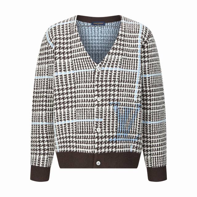 专柜1:1版本 ] DDD 品名: Louis Vuitton路易威登 千鸟格提花标识针织开衫毛衣 DDD 尺码：S-Xl DDD 颜色：拼色 DDD 面料：采