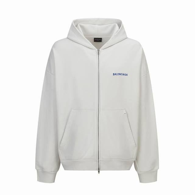 专柜1:1版本 DDD 品名: Balenciaga Blcg巴黎世家刺绣拉链开衫连帽卫衣帽衫 DDD 尺码：S-Xl DDD 颜色：杏色 DDD 面料：采用4