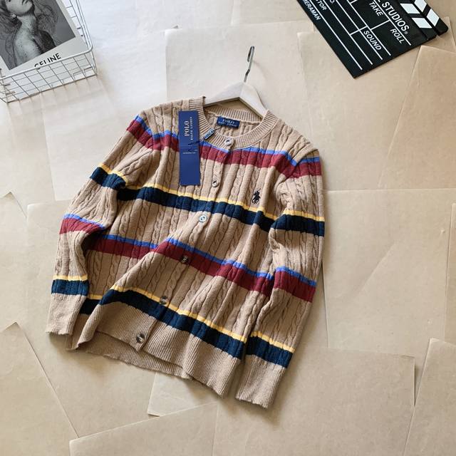 特价 DDD Ralph Lauren拉夫劳伦彩虹糖战马麻花复古开衫 DDD 修身毛衣天花板 搭配彩色条纹 复古且洋气 DDD 全套定制辅料定制三标Yuan版吊