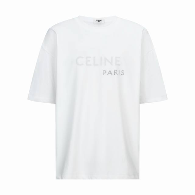专柜1:1版本 DDD 品名: Celine塞琳 印花字母标识双层圆领短袖T恤 DDD 尺码：S-Xl DDD 颜色：白色 DDD 面料：采用50支双股与50支