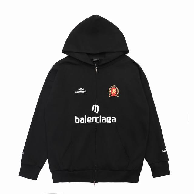 顶级版本] DDD 品名：Balenciaga巴黎世家 10号曼联球服刺绣Logo开衫连帽卫衣拉链外套 DDD 尺码：S-Xl DDD 颜色：黑色 DDD 版型