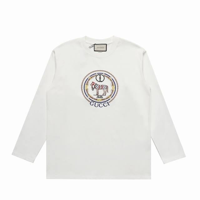顶级复刻版本] DDD 品名: Gucci 古驰 新款刺绣Logo休闲圆领长袖T DDD 款号: 3055 DDD 尺码：S-Xl DDD 颜色：黑色 白色 D