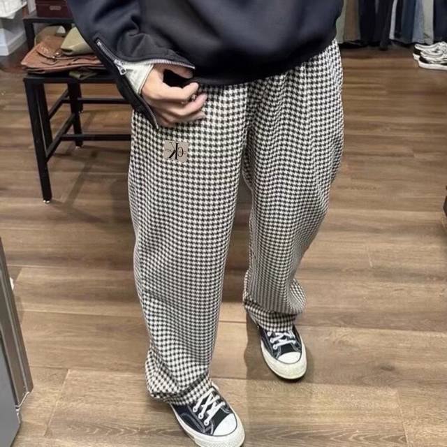 Calvin Klein Ck绣标高品质千鸟格宽松休闲长裤情侣款 DDD Color: 千鸟格 Size: M-Xl DDD M 腰围88 臀围112 裤长10