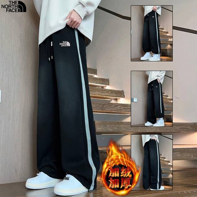 北面The North Face冬季新款，男女同款侧边白条潮流加绒加厚卫裤，男士休闲裤，直筒裤！ DDD 确认过眼神，你是对的人！这款卫裤真的牛逼了！第一眼就爱