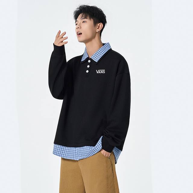 上新发 DDD 万斯 Vans假两件海外版26Ss新款3色高品质Ins美式假两件翻领卫衣 DDD Ins超火 穿搭不二之选 上身超酷. DDD 整衣采用针织格子