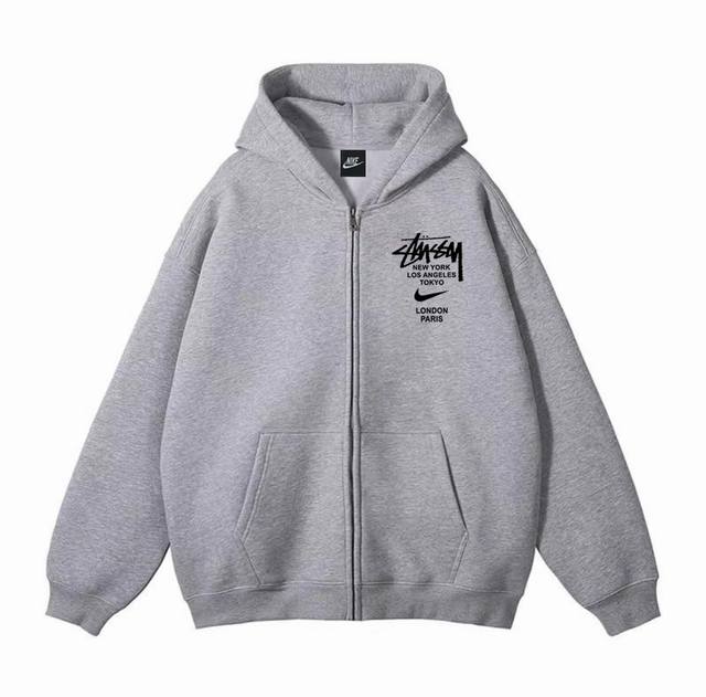 重磅银狐绒加厚 DDD Stussy X Nike斯图西联名耐克冬季加绒加厚连帽开衫拉链卫衣外套 DDD 高端冬季加绒拉链卫衣系列 DDD 甄选530G银狐绒加