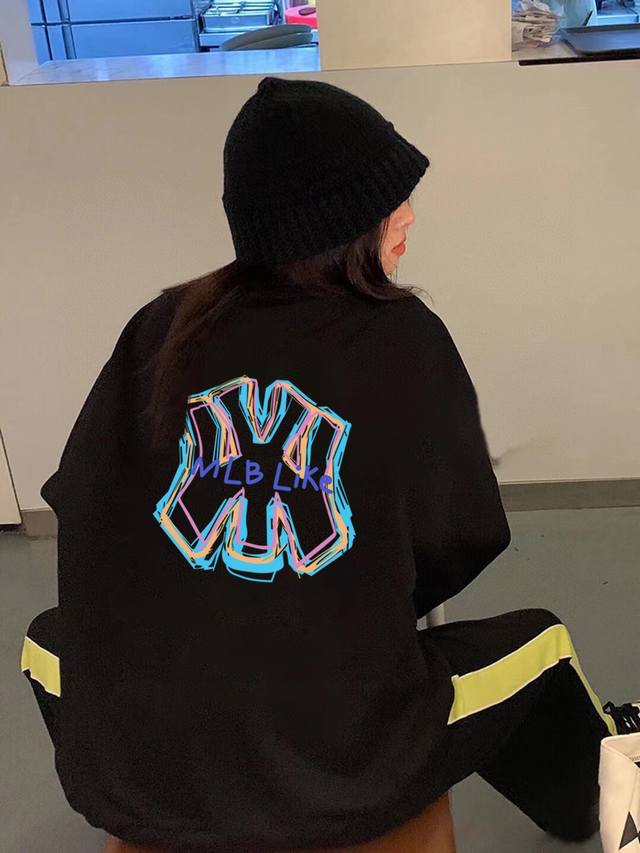 银狐绒加厚 DDD Mlb Yankees-Ny Like涂鸦冬季加绒加厚圆领卫衣 DDD 高端冬季加绒卫衣系列 DDD 本款甄选530G银狐绒加厚面料 区别市