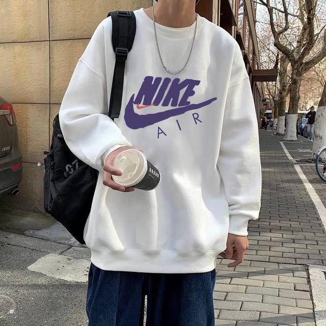 银狐绒加厚 DDD Nike耐克Air紫色涂鸦冬季加绒加厚圆领卫衣 DDD 高端冬季加绒卫衣系列 DDD 本款甄选530G银狐绒加厚面料 区别市场便宜货200G