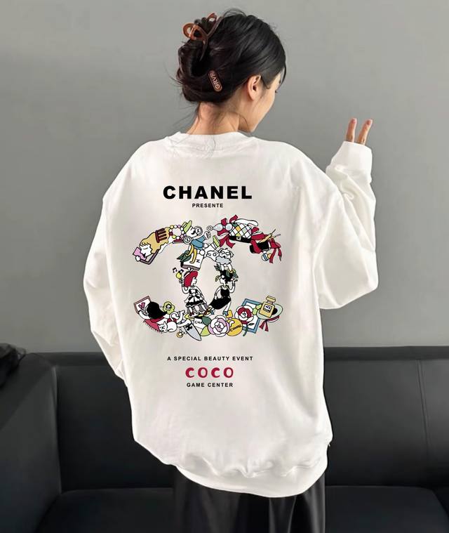 银狐绒加厚 DDD Chanel 香奈儿Coco涂鸦冬季加绒加厚圆领卫衣 DDD 高端冬季加绒卫衣系列 DDD 本款甄选530G银狐绒加厚面料 区别市场便宜货2