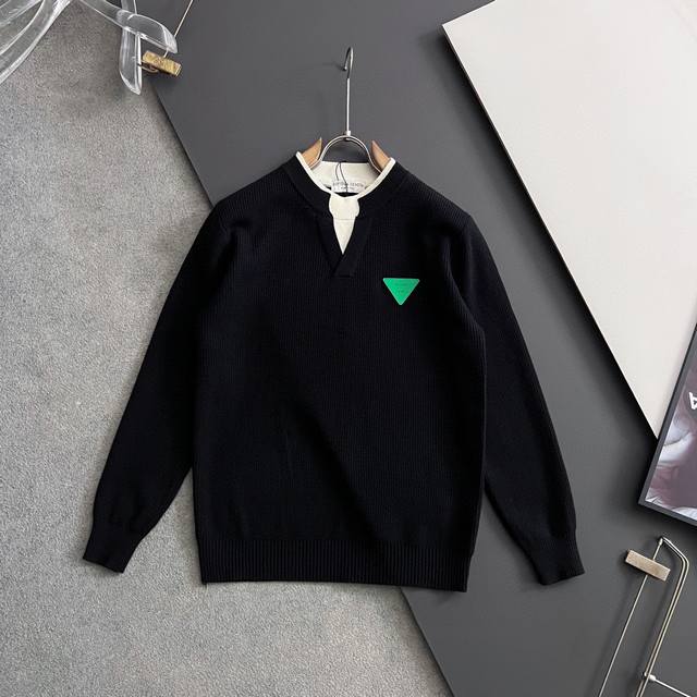 年保Bv*、25Ss最新款秋冬时尚针织衫、最假两件小鸡心黑色华夫格提针织Log0纯色专柜款针织线衫圆领套头衫，专柜一摸一样打造顶级款，时尚百搭款，顶级高工艺版型