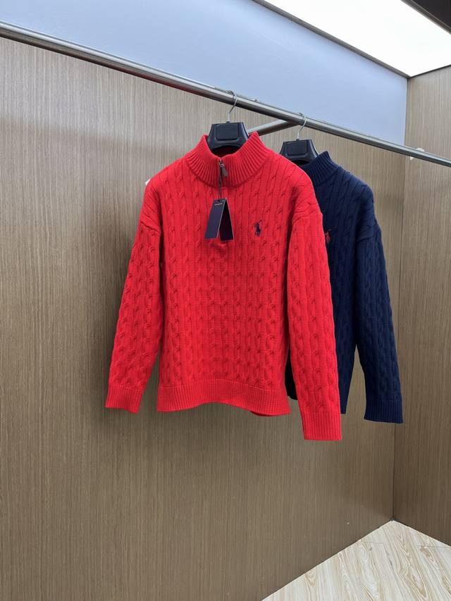 支持年后 秋冬 Polo 2540秋冬新款原单男士圆领针织毛衣 红色喜庆系列高端定制 时尚百搭 提花刺绣字母Log图案设计 定制进口美丽奴羊毛面料，面料柔软穿着