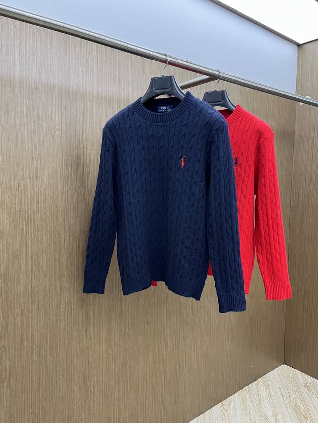 支持年后 秋冬 Polo 2540秋冬新款原单男士圆领针织毛衣 红色喜庆系列高端定制 时尚百搭 提花刺绣字母Log图案设计 定制进口美丽奴羊毛面料，面料柔软穿着