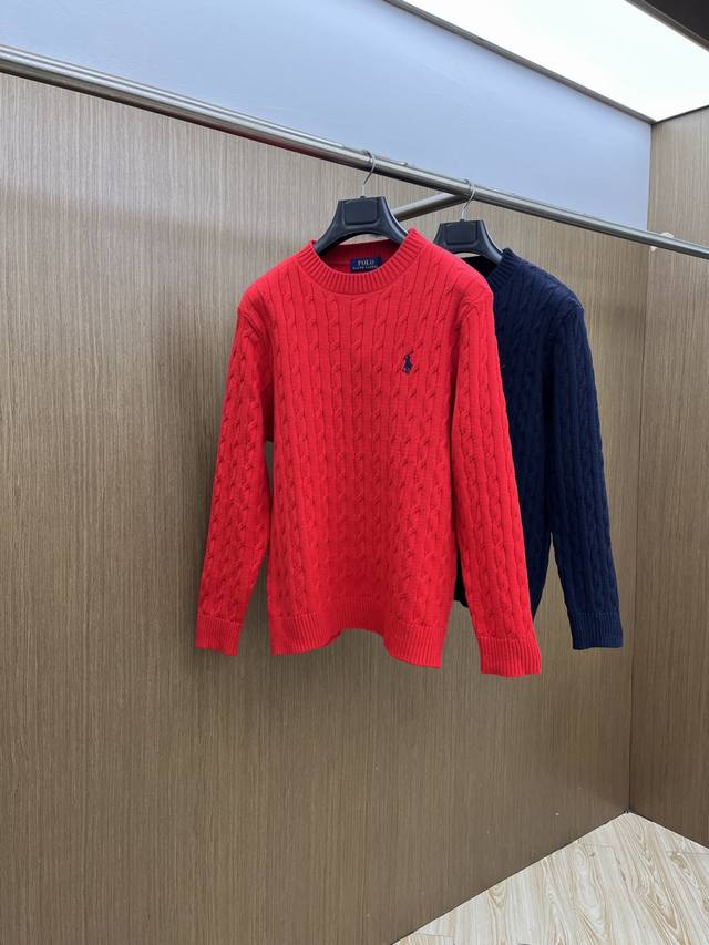 支持年后 秋冬 Polo 2540秋冬新款原单男士圆领针织毛衣 红色喜庆系列高端定制 时尚百搭 提花刺绣字母Log图案设计 定制进口美丽奴羊毛面料，面料柔软穿着
