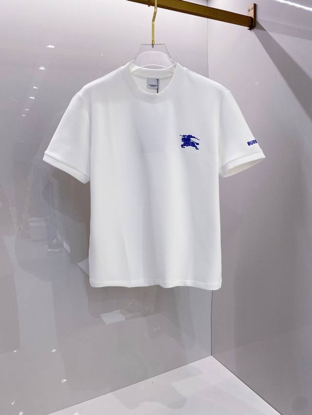 支持年后退换 Burbe#Rry 巴宝莉2025秋冬空气层字母刺绣Logo时尚百搭打底圆领短袖衫，精致工艺面料，顶级元素融合打造，经典短袖3标齐全，潮男时尚，无