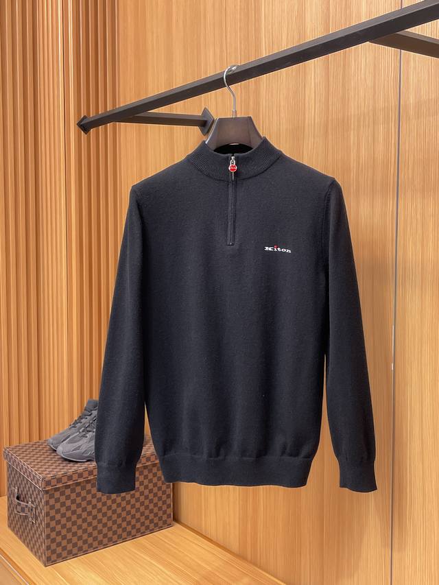 支持年后退换# Kiton奇顿25新款中高领半拉链毛衣，胸前Logo设计！贸易公司渠道稀出，同步官网发售！辅料全部原版定制出货，秋冬系列经典设计！此款毛衣甄选客