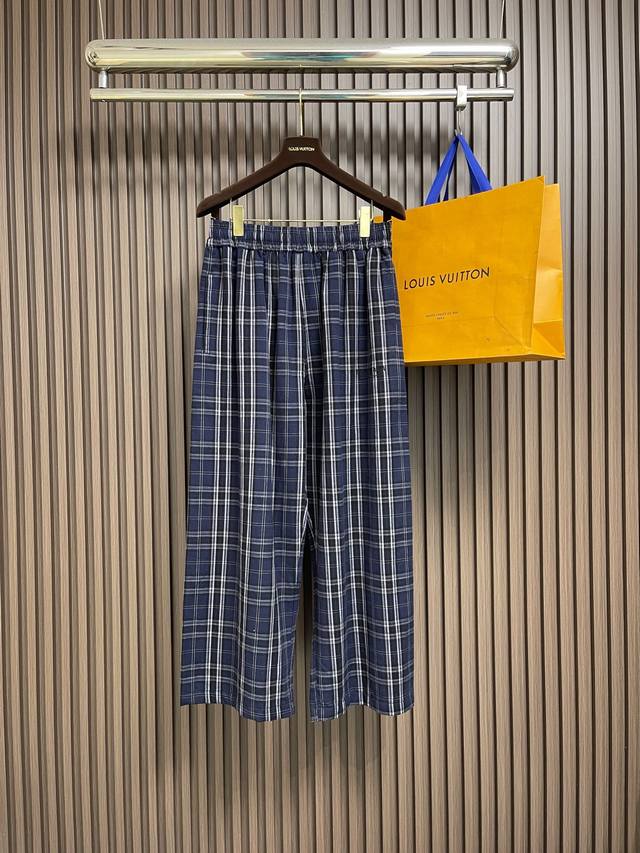 上衣 裤子 DDD Balenciaga 2026Ss早春新款海军蓝拼色格纹连帽拉链外套直筒裤套装，定制定染格纹棉质面料 大版剪裁 对格对位剪裁 正面饰以Log